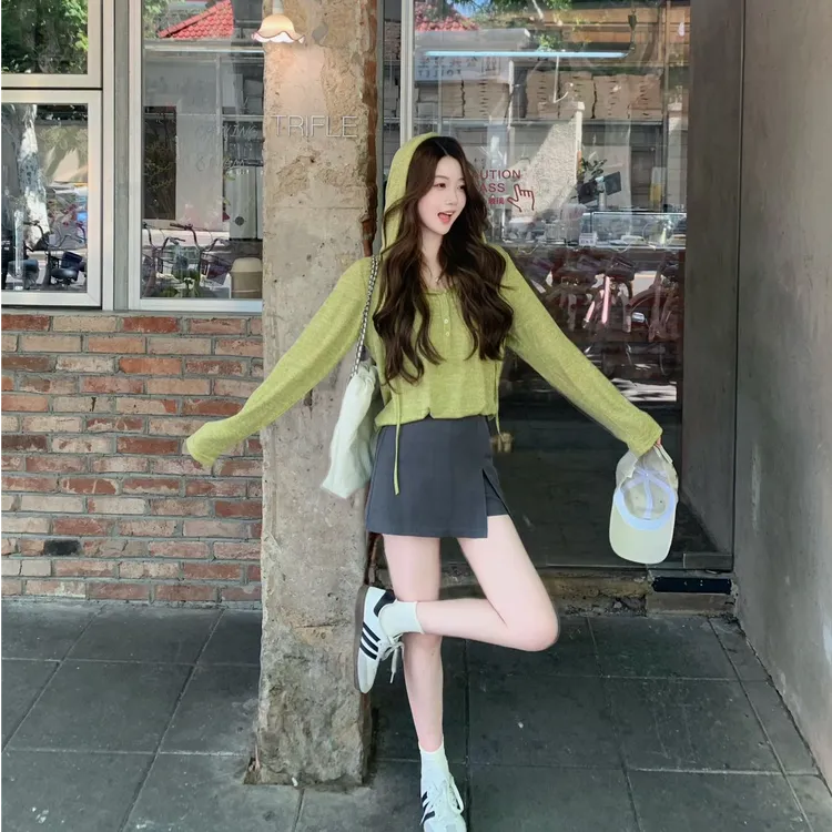 针织衫毛针织衫复古连帽秋季2025时尚套装套头款百搭性感辣妹裤裙