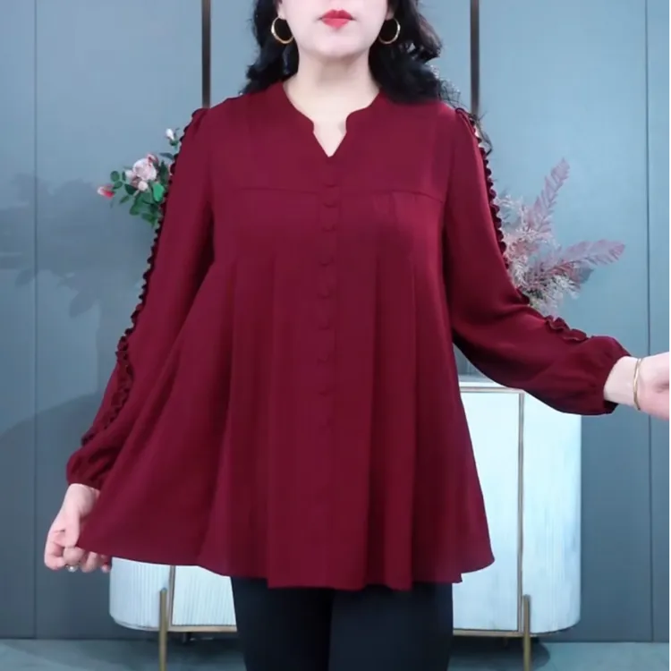 苏兰诺大码女装新年新款2025年春夏款遮肉显瘦衬衫红色气质ZB6204