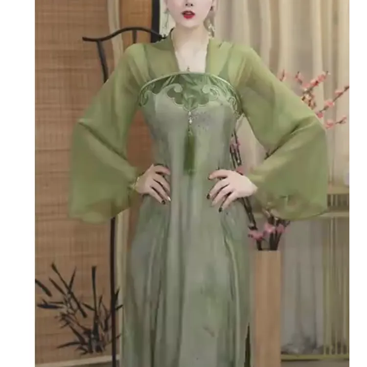 新中式荷叶袖旗袍2025夏季中国风宽松显瘦遮肚子连衣裙