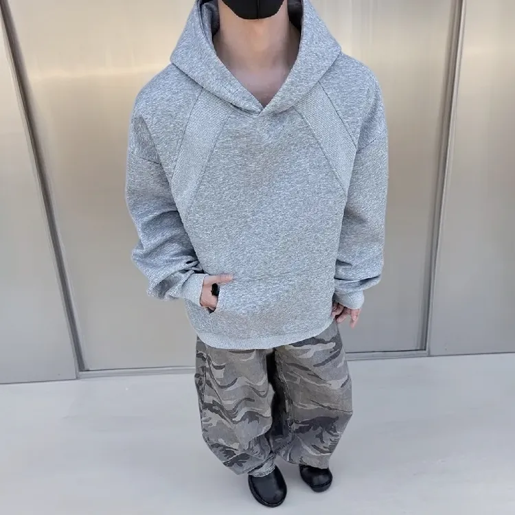 大码300斤螺纹拼接卫衣男女秋冬款加绒美式外套cleanfit重磅上衣