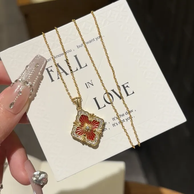 铜珐琅项链 复古雕花镂空珐琅项链轻奢高级感时尚精致百搭