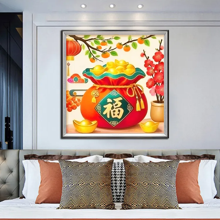 美初十字绣柿柿如意代代福袋子元宝客厅过道装饰十字绣