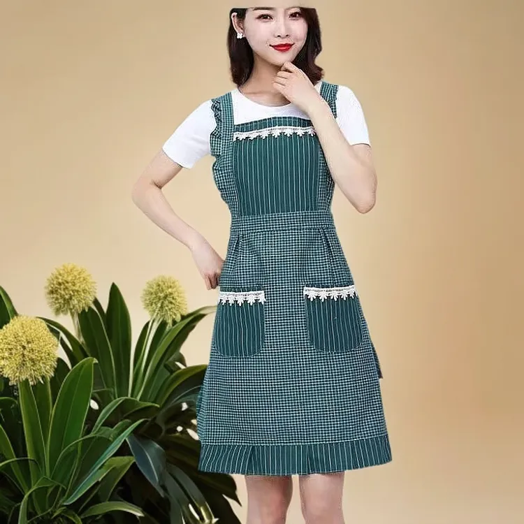 韩版时尚围裙女棉麻罩衣洋气上班工作服防水做饭家用防油污围腰裙