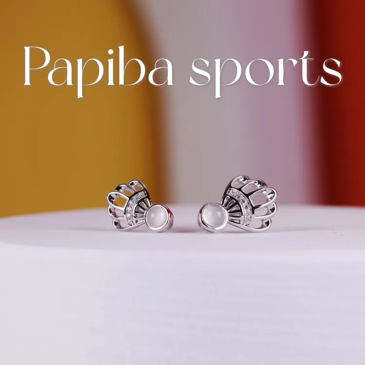 papiba 925银耳饰 一起吧 原创轻奢纯银镀金 羽毛球耳钉