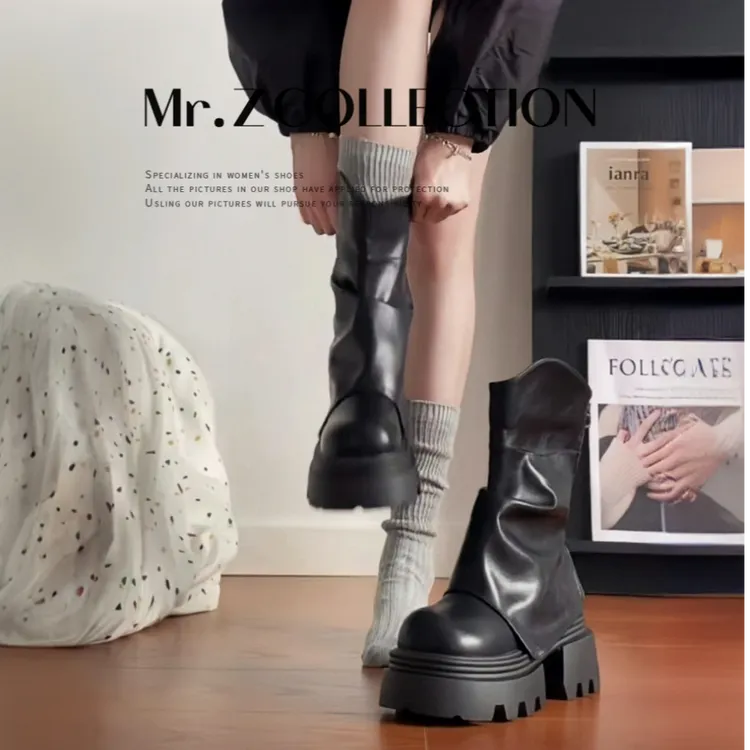 厚底粗跟马丁靴女2025秋季新款百搭短靴复古英伦风单靴ins潮机车