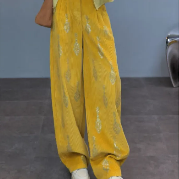TCH私服秋款慵懒风烫钻时尚淑女黄色休闲裤女T75C20E1122轻奢tch