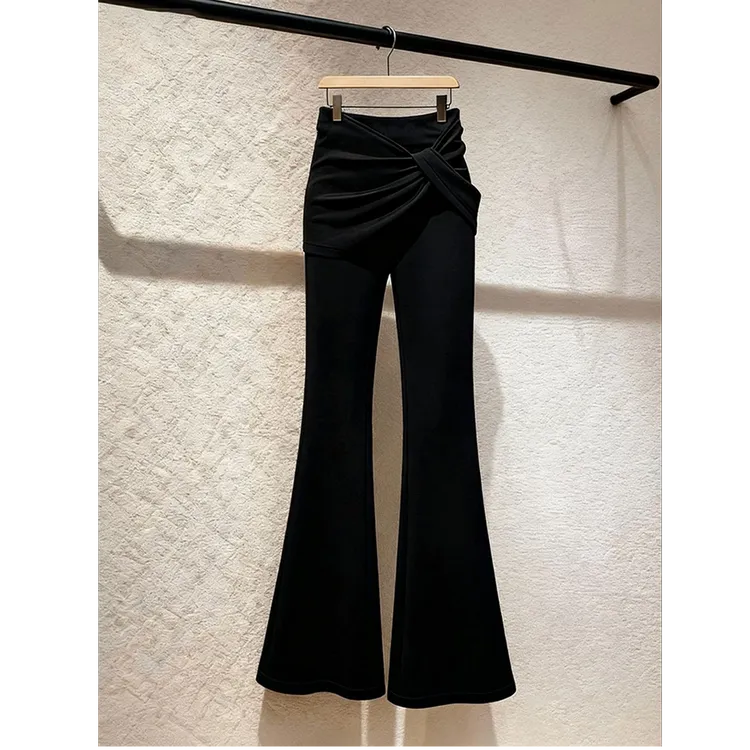 黑色微喇裤子女2025新款冬设计感巨好看气质显瘦高端不撞款阔腿裤