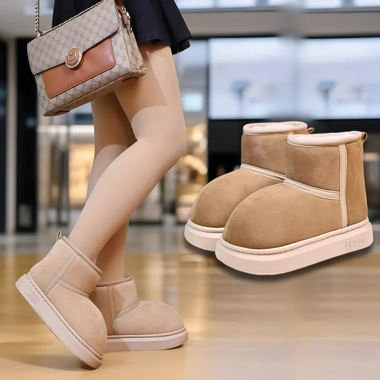 冬季新款女生居家外穿面包鞋加绒保暖棉鞋时尚厚底小个子雪地靴