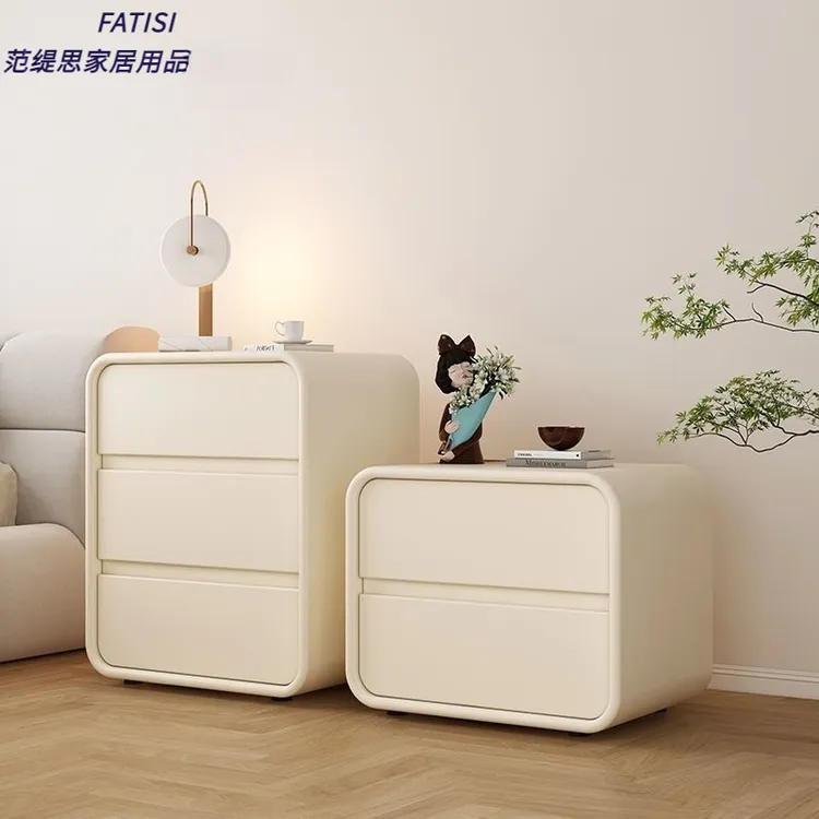 免安装实木床头柜卧室家用奶油风多层现代简约轻奢皮质床边收纳柜