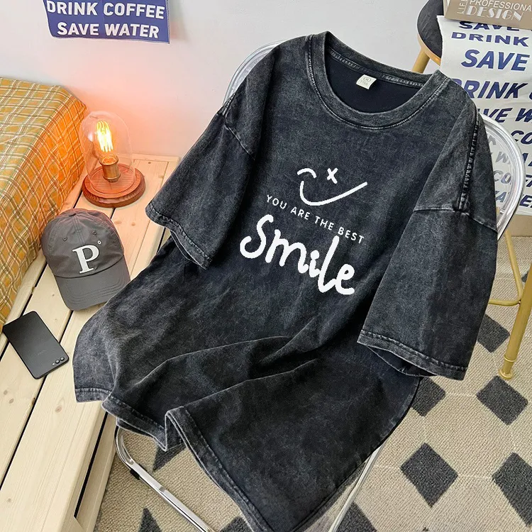 夏季短袖T恤男士2024新款水洗做旧重磅纯i短袖