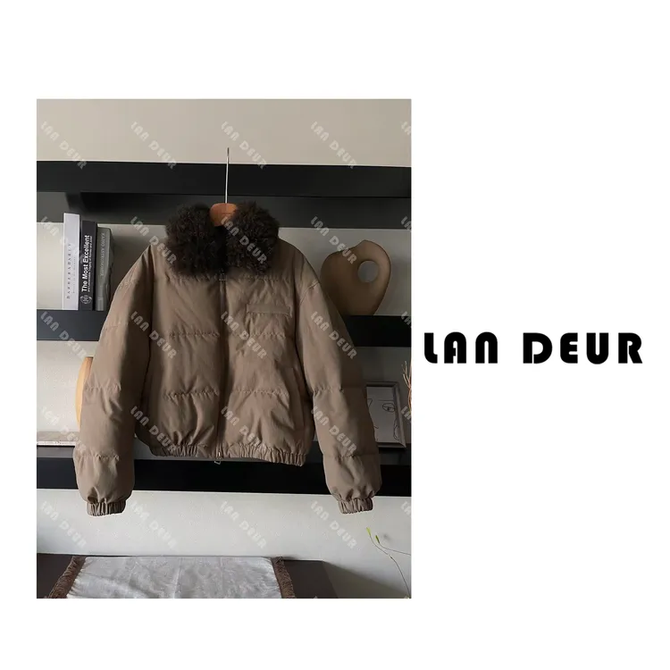 JIUJIU【杏仁奶昔】百搭宽松气质设计师毛领保暖拉链短款白鹅绒服