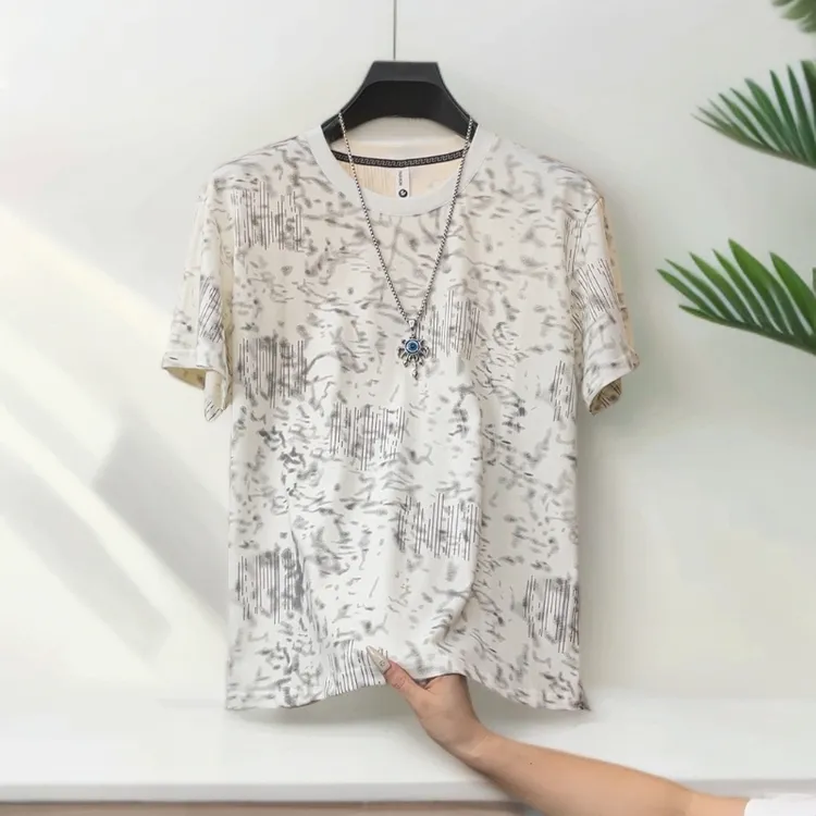 Hentillai夏季短袖T恤男士潮牌扎染印花潮流时尚百搭宽松圆领长袖