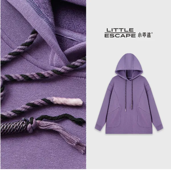 小乖逃休闲时尚紫色卫衣斜口袋线条感设计纯色极简风冬季TS8194