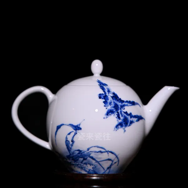 景德镇 九段烧 九段妙手 青花花鸟（双雁）瓷壶  