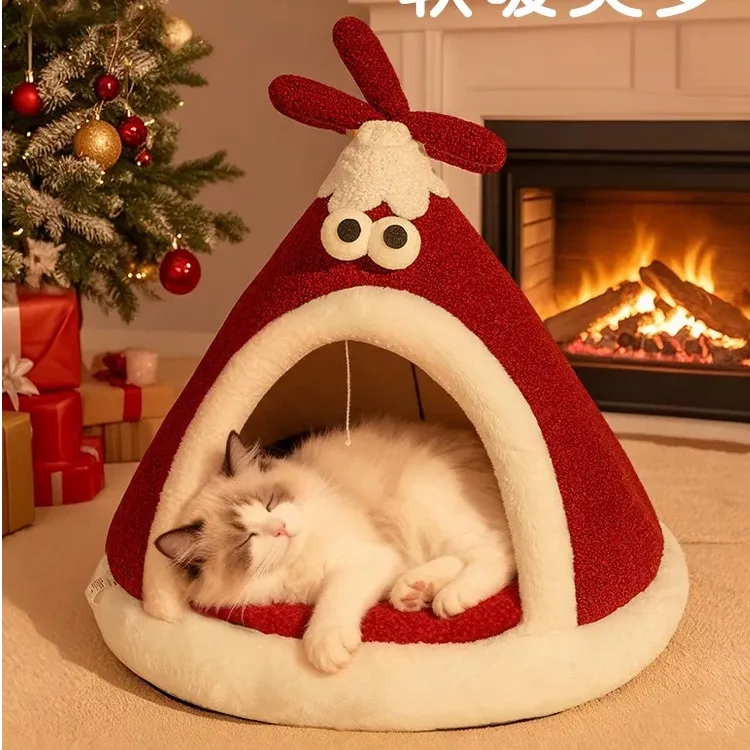 猫窝冬季保暖封闭式帐篷睡窝四季通用猫咪安全感躲避屋圣诞猫房子