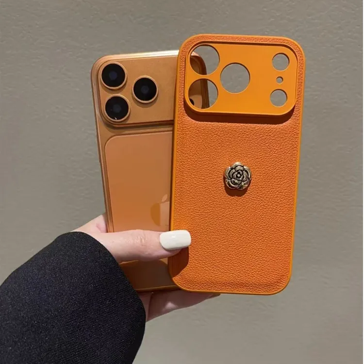 ins复古纯色素皮山茶花适用iPhone17promax手机壳16pro女15promax
