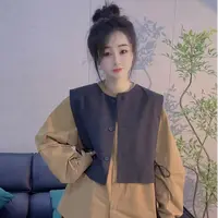 丹丹精选--9166新款单排扣系带马甲长袖衬衫两件套套装