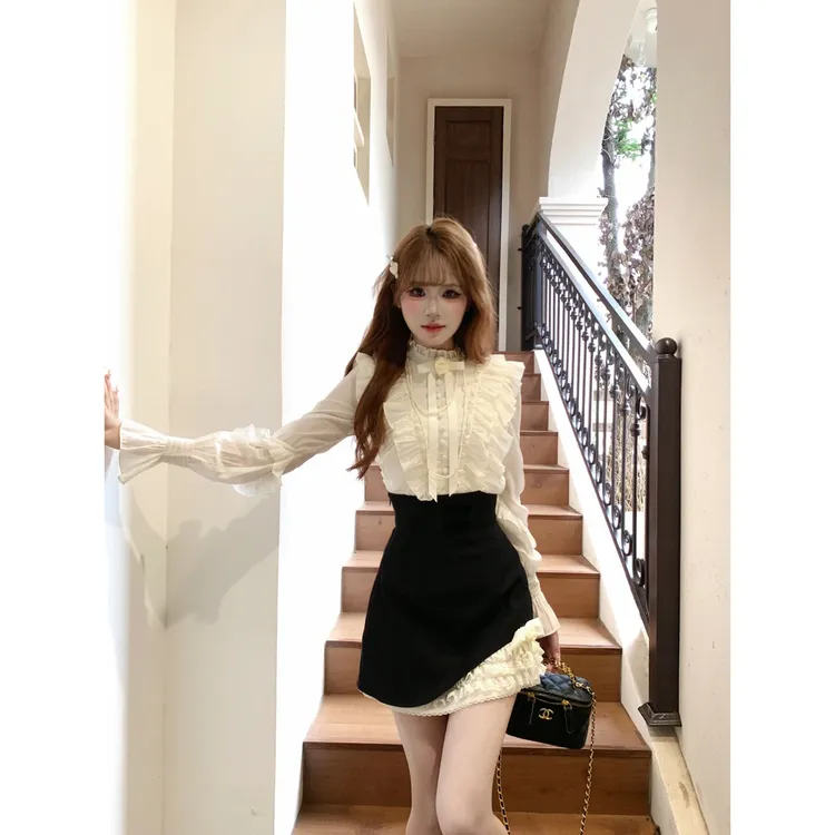 溪溪靓衫 法式气质高级感衬衫千金风高腰显瘦半裙新款两件套女装