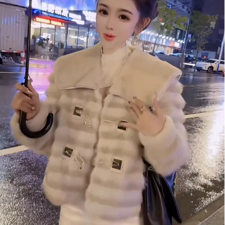 2025秋冬新款轻奢时尚大翻领仿皮草宽松百搭名媛毛毛绒绒短外套