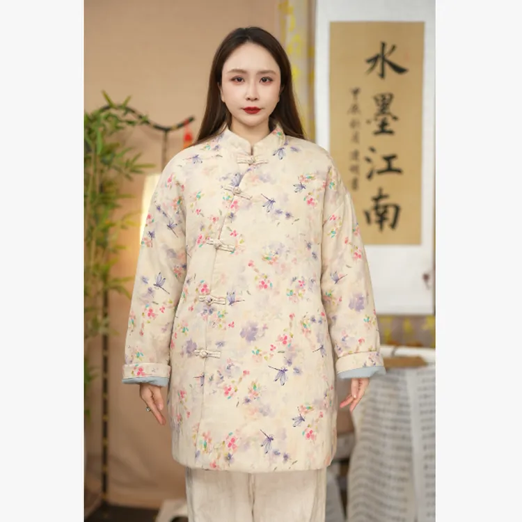 水墨江南-【知冬意】中式棉服棉麻夹棉立领盘扣禅意外套女25183