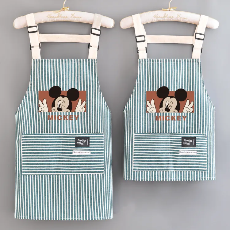 透气舒适棉麻卡通可印字围腰餐饮工作服围裙厨房成人干活防油防污