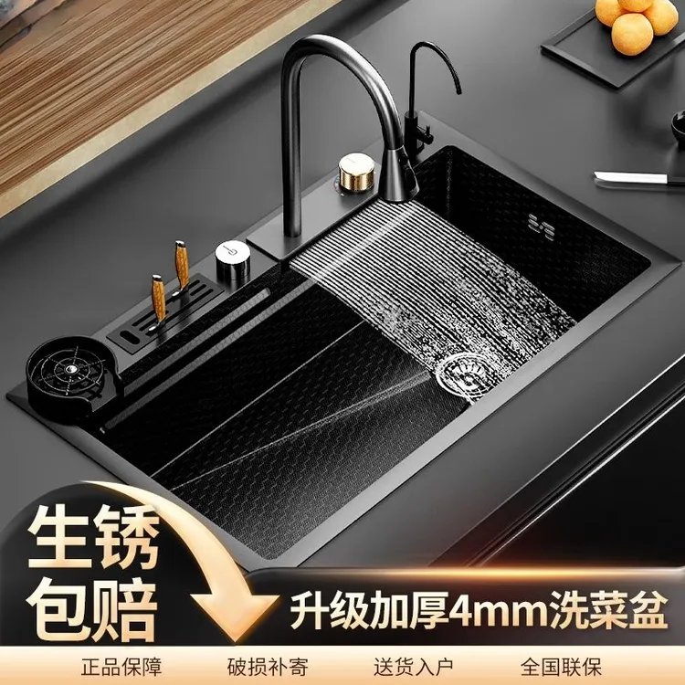 新款JOMOW特厚4.0蜂窝飞雨瀑布纳米不锈钢厨房大单槽洗菜盆水槽