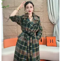 9115【凡家衣橱】复古格子大衣女中长款显瘦秋冬韩版宽松呢子外套