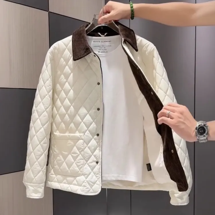 冬季新款轻便保暖棉服薄款外套男士轻奢潮流时尚百搭夹棉翻领夹克