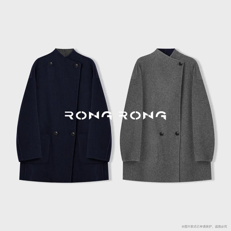 溶溶【格林灰调】RONGRONG 绵羊毛牦牛绒桑蚕丝双面呢大衣25-552