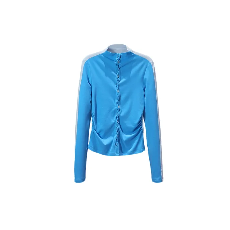 【韩哥女装】2025冬季《云水蓝》蓝色撞色拼接高弹打底上衣6270-A9