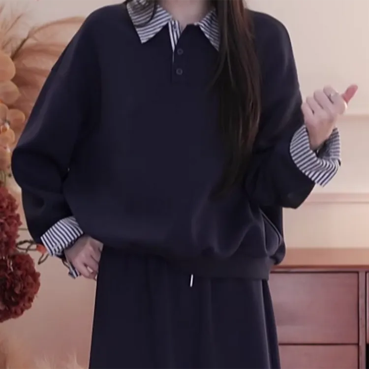 学院风拼接条纹显瘦休闲卫衣C6347