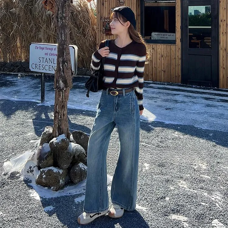 秋季新款直筒阔腿裤女2025年爆款休闲牛仔裤女小个子百搭通勤穿搭
