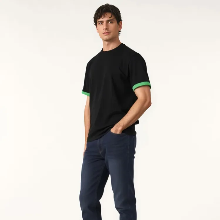 新款轻奢双层拼色短袖T恤男潮流舒适宽松百搭圆领翻遍多巴胺穿搭