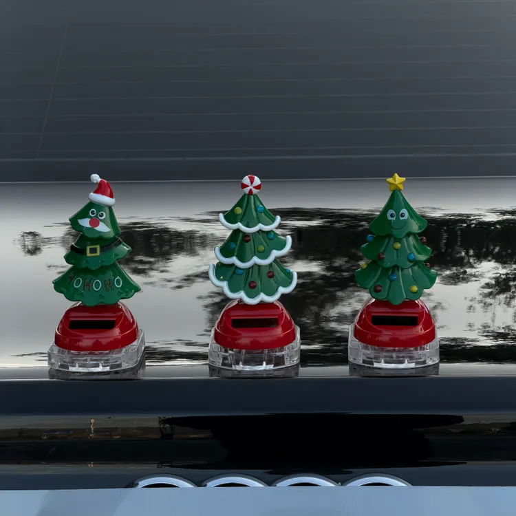 车载圣诞节太阳能自动摇摆圣诞树汽车内摇头装饰品创意摆件
