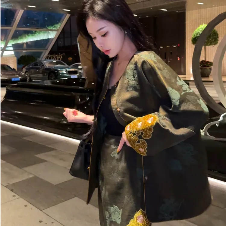 蘇格高定-【清水芙蓉】国风潮流古风手工盘扣新中式上衣+短裙套装