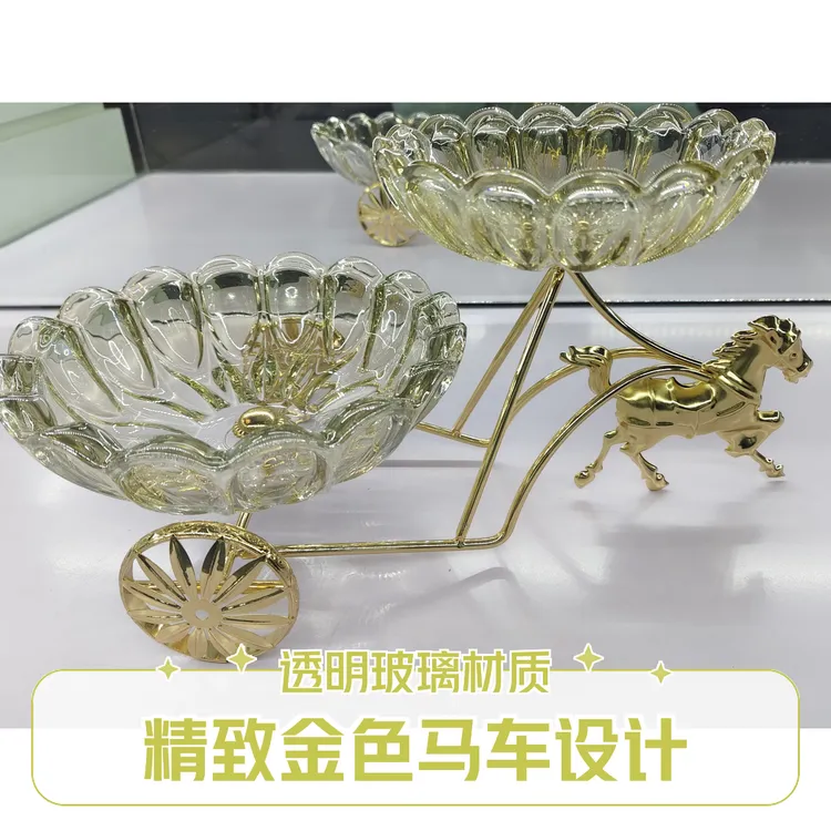 工艺欧式分格见外包装多层果盘复古玻璃风格双层莲花