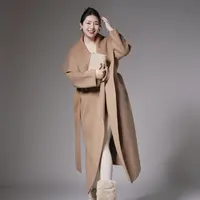 多肉宝贝10%骆驼绒+90%绵羊毛大翻领双面呢外套女2509AL9110