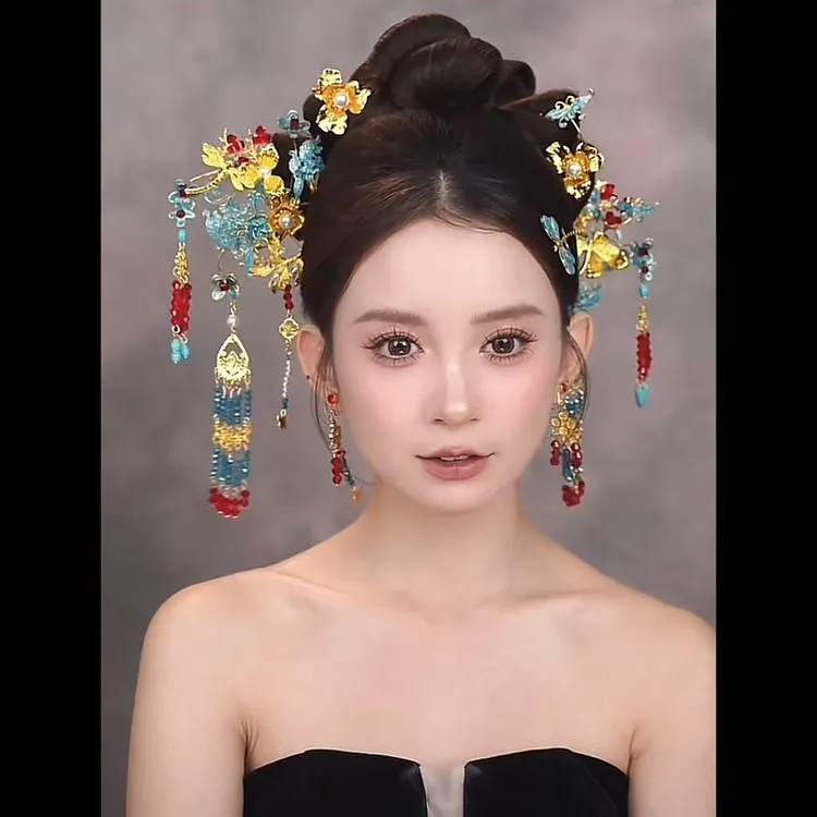 合金婚庆饰品 新款红蓝撞色新娘结婚中式188