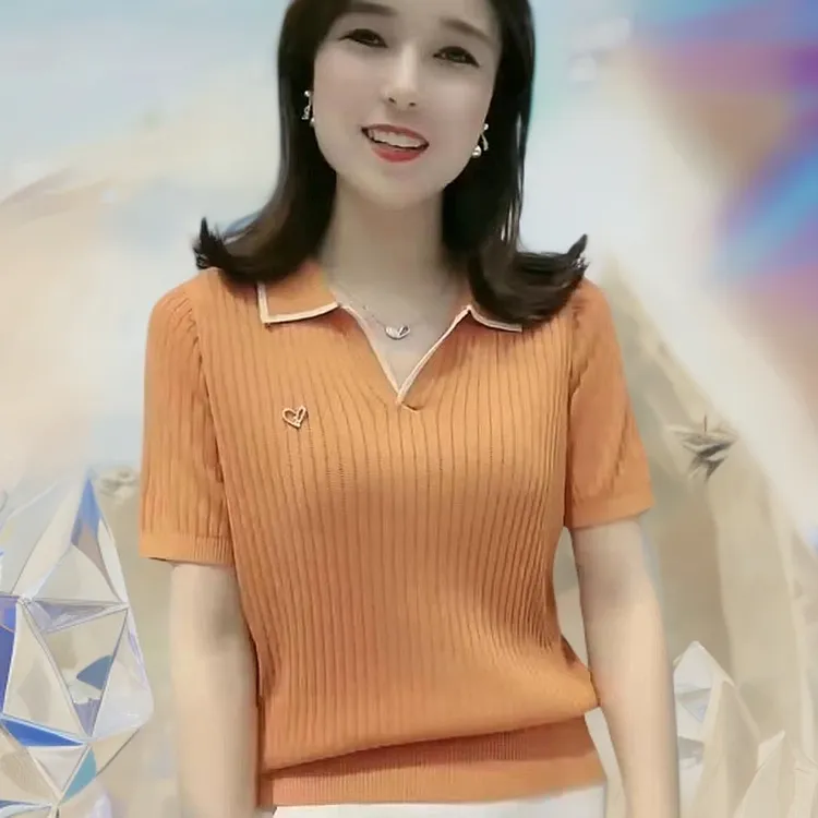 夏季洋气高档女装气质网红百搭纯色上衣时尚减龄显瘦V领打底衫
