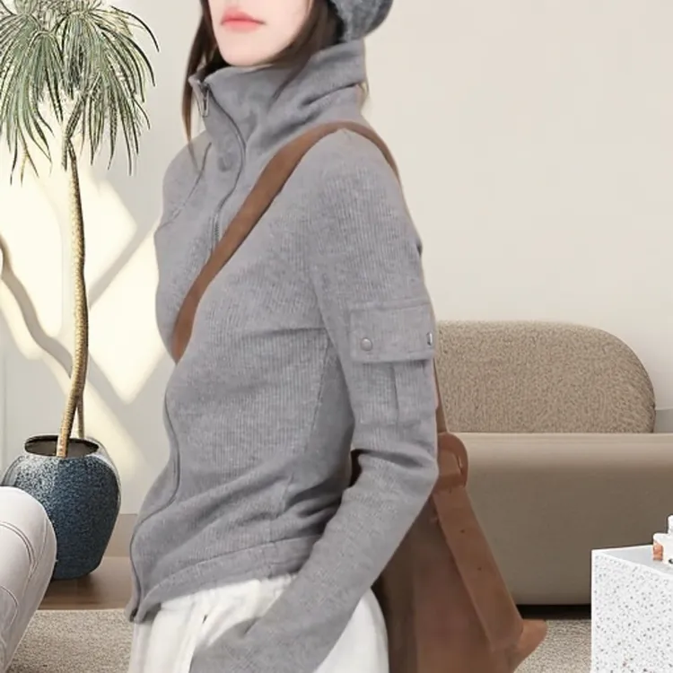 早秋季新款短款时尚修身长袖上衣大码潮流纯色简约个性开衫外套