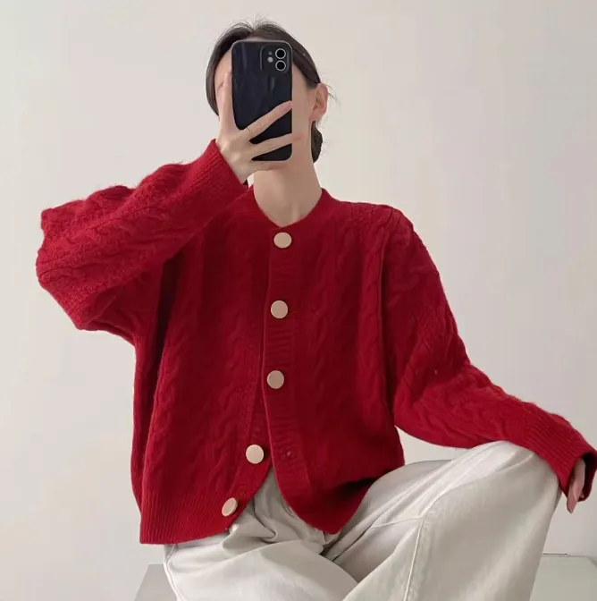 【加厚高克重】毛衣百搭麻花外套女2025秋冬新款慵懒风显瘦洋气减龄