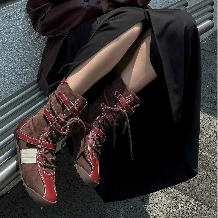  【周大米】设计感小众高帮运动拳击靴女户外工装马丁靴中筒短靴子