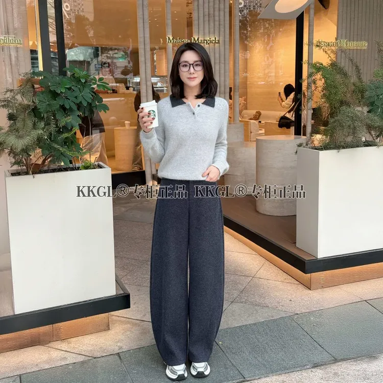 冬季重磅雾面霜感羊毛加厚弯刀裤高腰香蕉裤休闲裤K25905