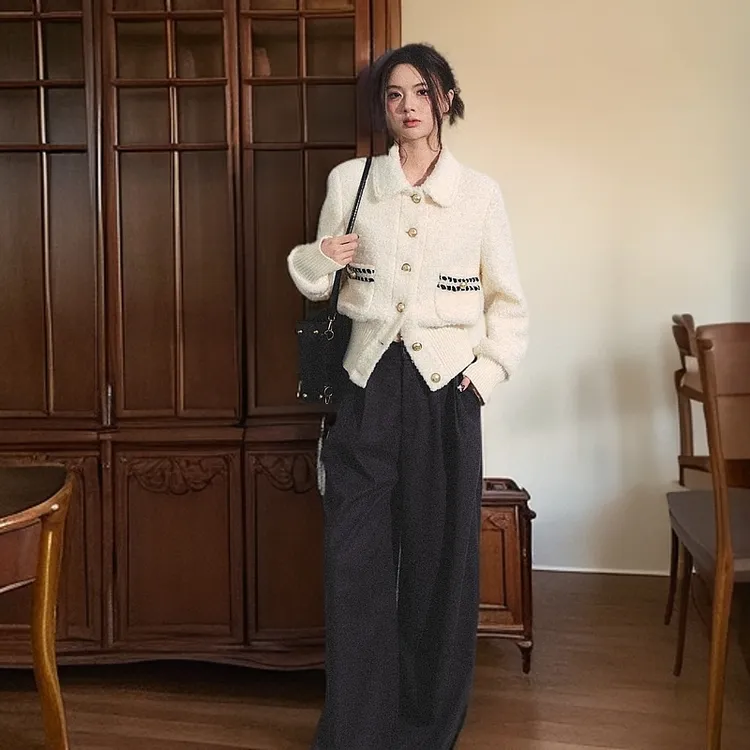 ROIN R1C 圈圈呢翻领收腰小香风夹克外套女秋冬季短款上衣ins