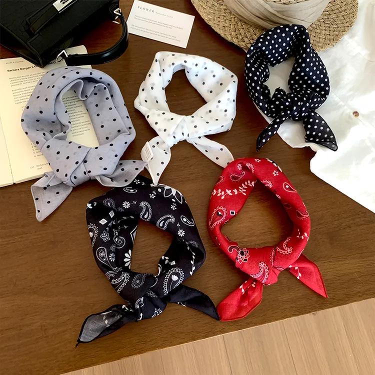 波纹复古韩系丝巾女款2025秋季新款腰果花棉麻方巾时尚百搭头巾女