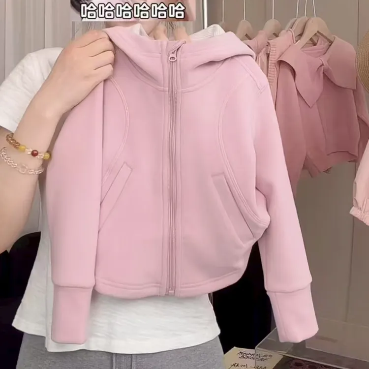2025新款女童外套粉色时尚休闲百搭宽松带帽运动外套