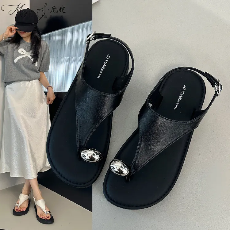 【万达撤柜】女款洋气绑带鞋厚底拖鞋爆款法式绝美平底罗马凉鞋穿配