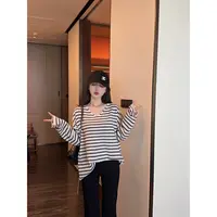 【曼文kiki】“软麻薯”100绵羊毛宽松V领条纹针织衫 25Q1103