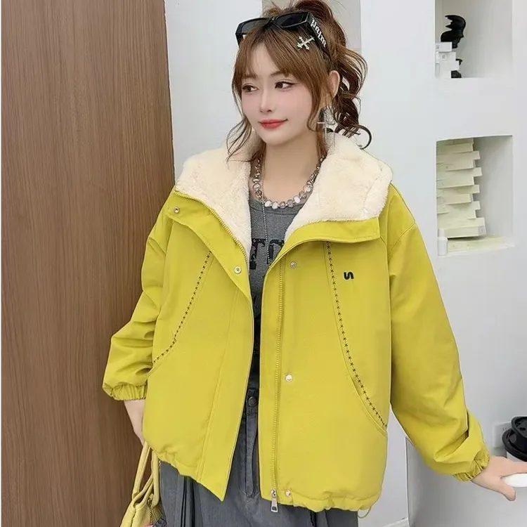 全身加绒加厚过冬棉衣秋冬短款韩版连帽女款外套(衣长63左右)903
