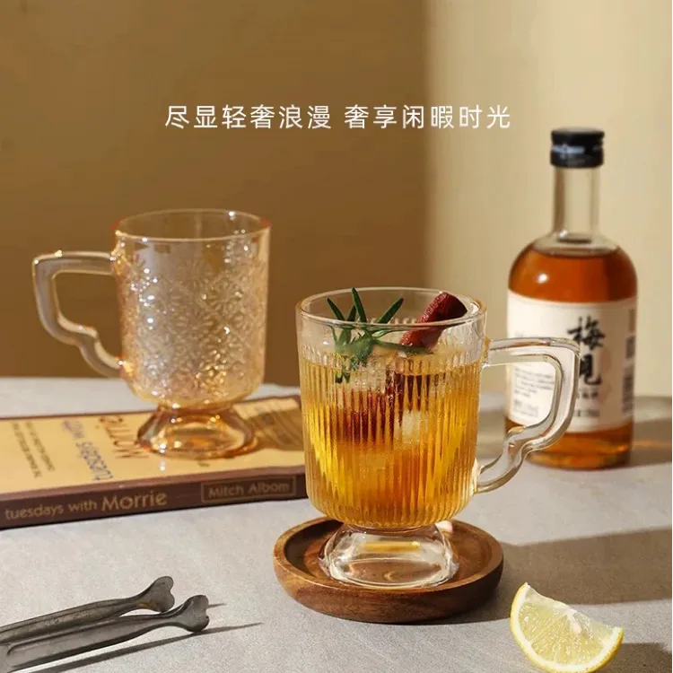 【2只装】高颜值大号加厚玻璃高脚啤酒杯果汁网红家用同归于尽杯